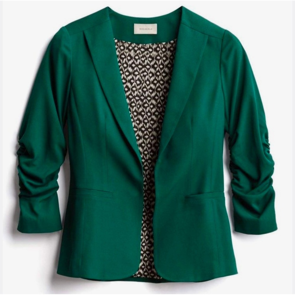 Skies Are Blue Emerald Green Open Front Ruched Sleeve Blazer XL
